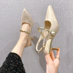 moodsad Slingback naiste sandaalid suveks Mary Jane kontsaga sandaalid elegantne naiste jalats terava ninaga k&otilde;rged rohelised kontsad Talon Femme 35 beež