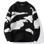 S&uuml;gisesed meeste vabaaja kampsunid pilvemuster armsad paarikampsunid &uuml;mmarguse kaelusega pikkade varrukatega meeste kootud kampsun Harajuku pullover L must