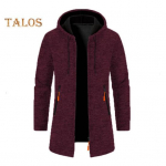 Meeste mantel kapuutsiga pingutusn&ouml;&ouml;riga pikkade varrukatega &uuml;hev&auml;rviline keskmise pikkusega jakk, millel on t&otilde;mblukuga suletav &otilde;huke kudumine v&auml;lisr&otilde;ivad M veinipunane v&auml;rv