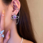 Purple Love Rhinestone Planet k&otilde;rvaklambrid k&otilde;rvar&otilde;ngad Naiste k&otilde;rvaklambrid T&uuml;drukute temperamendiga pika tutiga k&otilde;rvar&otilde;ngad lilla