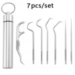 Roostevabast terasest hambaorkide komplekt Hambaniit Korduvkasutatavad hambaorkid Kaasaskantav hambaork hambaniit hambapuhastusvahend suu&otilde;&otilde;ne puhastamiseks 7pcs (with box)