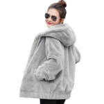 Naiste talvejope paks pl&uuml;&uuml;s kunstk&uuml;&uuml;liku karusnahast keskmise pikkusega kapuuts taskutega pikkade varrukatega tuulekindel lukuga kardigan mantel XXL must