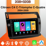 Android Carplay Autoraadio Citroen C4 C-Triomphe C-Quatre 2004-2009 jaoks Multimeediapleier Peaseade Stereo GPS-navigatsioon BT WIFI 2+32GB 2+32GB must