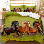 Hobuste tekikotikomplekt Grupp pruune jooksevaid hobuseid Voodipesukomplekt 3D Loom Metsik Hobune Queen King Size Pol&uuml;ester Tekikott 200x230cm 3pcs