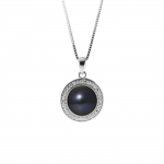 PERLINEA - Collier Sun - Perle de Culture d'Eau Douce AAA+ - Bouton 9-10 mm - Noire - Argent 925 Milli&egrave;mes - Bijoux Femme