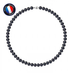 PERLINEA - Collier Perle de Culture d'Eau Douce AAA+ Semi-Ronde 8-9 mm Noire - Fermoir Boule Argent 925 Milli&egrave;mes - Bijoux Femme