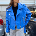 Naiste &uuml;hev&auml;rviline s&uuml;gistalvine nahkjakk Punk l&uuml;hike v&ouml;&ouml;ga lahtik&auml;iv jope Naiste t&otilde;mblukuga Retro motorattamantel S sinine