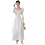 Valge supenderkleit Naisteriided S&uuml;gis uued pikad varrukad S