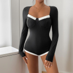 S&uuml;gisene naiste temperamendiga pikkade varrukatega kandiline kaelus, v&auml;rvi kokkup&otilde;rge, kootud k&otilde;rgelastne kombinesoon S must