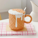 1 tk 400ML k&uuml;psisemustriga kohvikruus kaane ja lusikaga keraamilised kohvitassid armas kawaii veetass suvine talvine joogin&otilde;u kingitused 420ml kollane