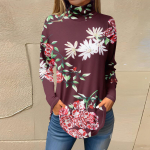 Naiste T-s&auml;rgid S&uuml;gises vabaaja pikkade varrukatega s&auml;rgid Vintage tr&uuml;kitud k&otilde;rge kaelusega pullover L sinine