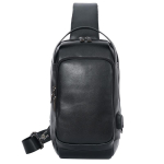 Suure Mahutavusega Meeste Rinnakott Pealmine Kiht Veisenahast Vabaaja &Auml;ri Multifunktsionaalne Crossbody Kott USB Laadimisega &Otilde;lakott must