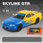 1/32 Nissan Skyline GTR Sulamist M&otilde;&otilde;tkava Mudelauto Kiired ja Vihased Valatud Metallist S&otilde;iduk Heli ja Valgusega Kogutav Laste M&auml;nguasi Kingitused 1/32-Size:14.3*6.3*4.3cm gray