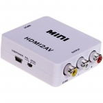 AV-HDMI-muundur 1080P mini-RCA-komposiit-CVBS AV-HDMI-video helimuunduri adapter, mis toetab PAL-i/NTSC-d 6.6*5.5*2cm valge