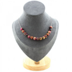 Pierres et Min&eacute;raux. Collier 15 perles Oeil de Tigre Fuschia Bicolore 8 mm. Chaine en acier Collier femmes, hommes. Taille personna