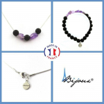 Pierres et Min&eacute;raux. Parure bijoux Bracelet Collier Perles Onyx noir mat 8 mm + Am&eacute;thyste Taille personnalisable.