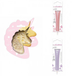 Kit pour biscuit en relief Licorne + 2 Stylos au chocolat rose pastel et lilas
