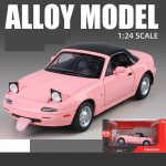 1/24 Mazda Miata MX5 Roadster M&auml;nguauto Mudel Valatud Sulamist Metallist Miniatuurne S&otilde;iduki Mudel Heli ja Valgusega Kogumik Kingitus Poisile roosa