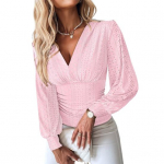 Naiste s&auml;rk V-kaelusega pikkade varrukatega &otilde;&otilde;nes disainiga T-s&auml;rk taljes liibuv vabaaja suvine top &uuml;hev&auml;rviline pluus S must