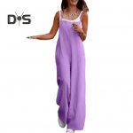 Naiste jumpsuit kraeta spagetirihmadega seljatoeta varrukateta lahtise laia s&auml;&auml;rega t&auml;ispikk kombinesoon vabaaja igap&auml;evane riietus M hall