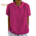 Naiste vabaaja s&auml;rk P&ouml;&ouml;ratud kraega L&uuml;hikeste varrukatega &uuml;hev&auml;rviline lahtise sobivusega T-s&auml;rk Suvine T-s&auml;rk igap&auml;evane kandmine S tumeroosa v&auml;rv