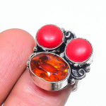 Natural Citrine, Coral Gemstone 925 Sterling Silver Jewelry Ring Size 7 d5i54