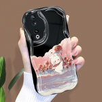 Armas koomiksimustriga kreemjas tekstuuriga korpus Lainelise servaga pehme silikoonkaanega telefoni&uuml;mbris Huawei Honor Infinix Tecno iPhone'i jaoks iPhone 15 Pro valge