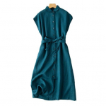 Puuvillasegu linane n&ouml;&ouml;bitav s&auml;rk-midikleit naistele, vabaaja rev&auml;&auml;riga M tumeroheline v&auml;rv