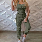 Women's Fashion Clasp Pocket Cargo Romper XXXL roheline