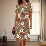 Naiste moodne graatsiline lilleprindiga suvine kevadine l&uuml;hikeste varrukatega O-kaelusega vabaajakleidid XS sinine