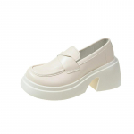 Platvormiga v&auml;ikesed nahkkingad naiste kevad 2025 uus muffin prantsuse retro briti stiilis mokassiinid &uuml;he pedaaliga &uuml;ksikud kingad 40 must