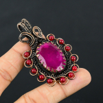 Ruby(Simulated) Garnet Gemstone Copper Wire Wrap Pendant 2.76 c3w54