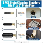 Drain Bladder Kit Rubber Professional Fit 1 to 6 Pipes including Gloves and Storage Bag Cleaning