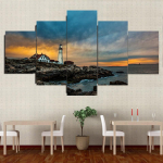 5 t&uuml;kki Maastik Majakas Kalju P&auml;ikeseloojang Meremaastik Vaade L&otilde;uend Maalimine Plakatid ja v&auml;ljatr&uuml;kid Seinakunstipildid Kodukaunistus Ilma raamita 20x35cm*2 20x45cm*2 20x55cm*1