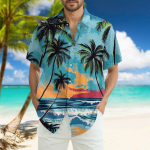 Meeste moodne lahtine Hawaii tr&uuml;kitud l&uuml;hikeste varrukatega rannas&auml;rk L