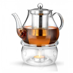 Octavius borosilikaatklaasist teekann/veekeetja kuumakindla eemaldatava roostevabast terasest teefiltriga ja soojendajaga | 2 teek&uuml;&uuml;nla - 800 ml