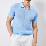 Suveriietus Meestele Luksuslik Kootud Slim Fit Polo S&auml;rk Meestele Korea Hingav V-kaelusega Polo S&auml;rgid L&uuml;hikeste Varrukatega Kudumid Topid T-s&auml;rgid 3XL helesinine v&auml;rv