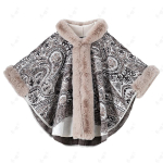 Boho Print soe kunstkarusnahast sall naistele Pehme mugav ja stiilne pont&scaron;o keeb kapuutsiga Oversized Cape Luksuslik karusnahast keeb &otilde;htuseks peoks one size must