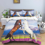 Hobuse HD Prindiga Voodipesukomplekt Kahekohaline Voodi Lastevoodi Sulet&auml;idisega Tekk Padjap&uuml;&uuml;r Voodipesukomplekt Teismelise Suur Voodipesukomplekt 150x200cm 3pcs