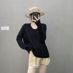 Qinghe 100% puhas ka&scaron;miir naiste kampsun - &Uuml;lipehme luksuslik talvine pullover XL must
