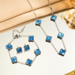 3TK titaanterasest kahepoolne ristikuleht kaelakee k&auml;ev&otilde;ru k&otilde;rvar&otilde;ngaste komplekt necklace+bracelet+earring