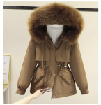 Puuvillapolsterdatud Suur Suurus 3XL Talvine Suure Karusnahaga Jakk Naised Vabaaja Slim Soe Kapuutsiga Parka Mantel Sulejope XXXL kohv