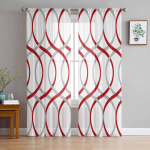 Geomeetrilised abstraktsete joontega punased hallid l&auml;bipaistvad kardinad elutoa kaunistamiseks Aknakardinad K&ouml;&ouml;gi t&uuml;ll-voile-organza kardinad (As shown-3813)-W135 x H115cm x1 white