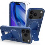 Coque de Protection - BOOLING - pour iPhone 17 Pro - avec Cercle Magn&eacute;tique et Support - Bleu - 2 Vitres sinine