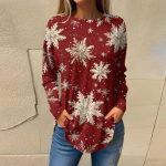 Naiste T-s&auml;rgid Vabaaja &Uuml;mara kaelusega Pikkade varrukatega S&auml;rgid J&otilde;ulud Prindiga Top Pullover XL veini