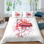2025 Luksuslik Uus 3D Prindiga Flamingo Tekikoti Komplekt Troopilise Loomaga Voodipesu Komplekt Roosa Lilleline Naiste T&uuml;drukulik Lilleline Voodikate Kate 70x133cm