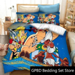 3D-prindiga Asterixi multikategelaste Obelixi voodipesukomplekt Topelt Twin King Tekikott Tekk Padjap&uuml;&uuml;r Poistele T&uuml;drukutele T&auml;iskasvanute Magamistuba 70x133cm blue