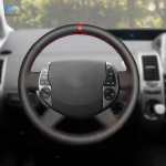 For Toyota Prius 20 XW20 2004 2005 2006 2007 2008 2009 Hand-stitched Car Steering Wheel Cover Trim Black Leather with red strip