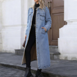 Naiste Moodne Vabaaja Lahtine Pikk Fliisvoodriga Puuvillane Mantel Denim Jakk XS sinine