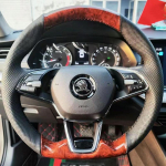 For Skoda Octavia PRO KAROQ - Hand-stitched Dark gray Leather non-slip Car Steering Wheel Cover Auto parts 3